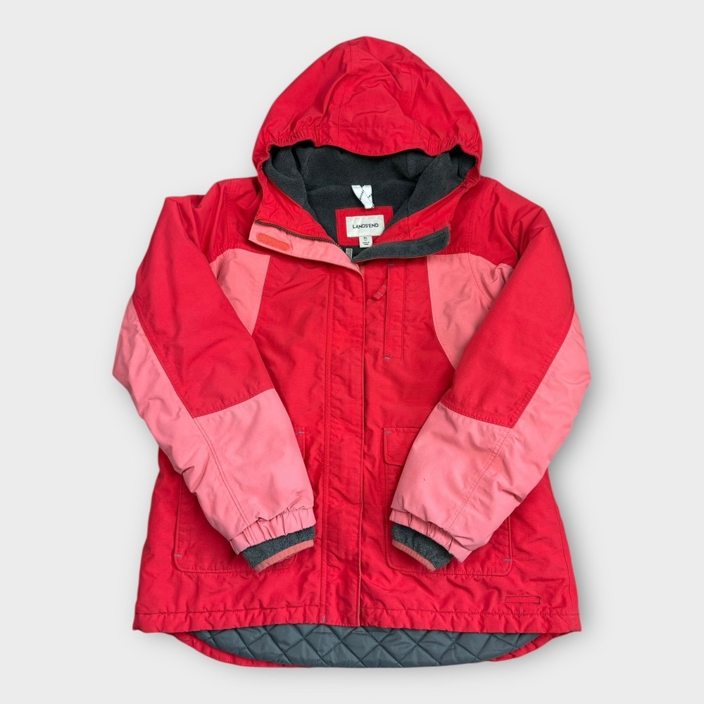 Lands' End Girls XL 16+ Red Pink Waterproof Winter Parka Hooded Snow Jacket